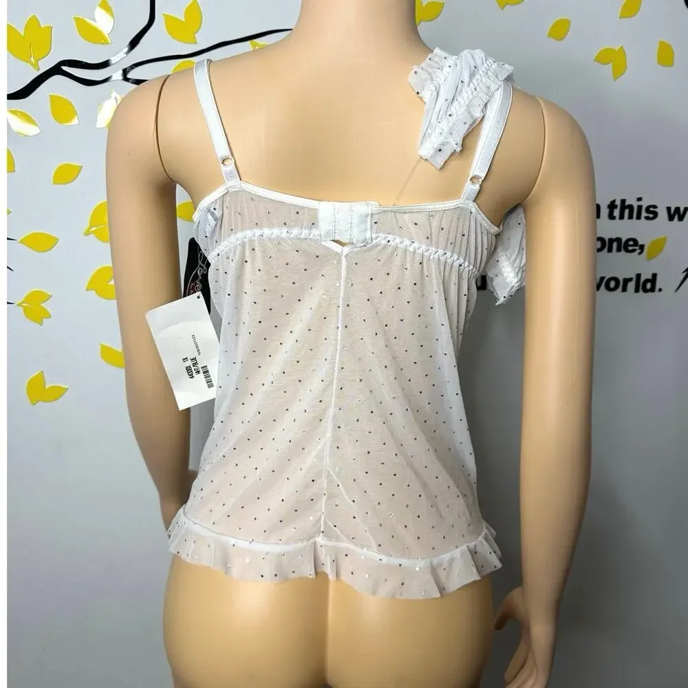Escante Lover’s Lane Women’s Lingerie Sequin Cami‎ Set Blue Ribbon Size 1x White - Picture 6 of 12